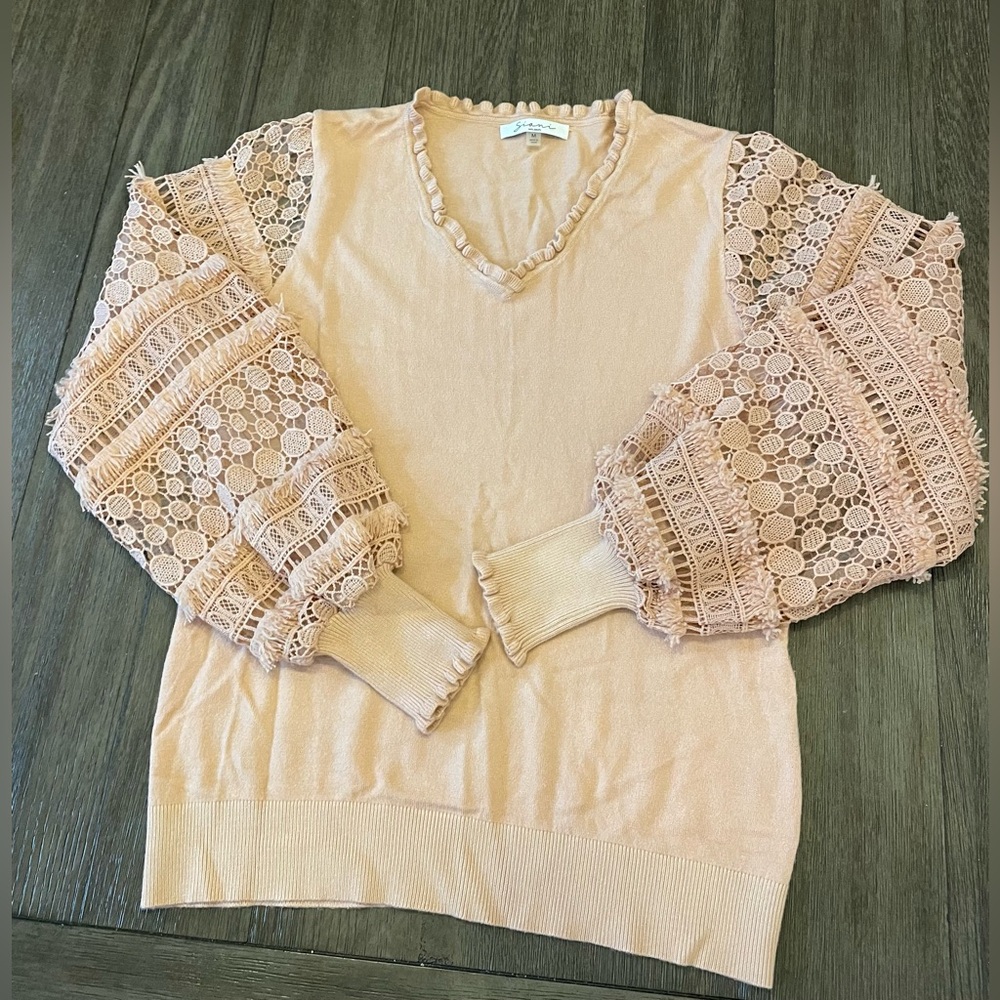 Siani Milano Elegant blush pink Lace Sleeve Sweater